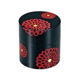 圖片-【日本製茶筒】花紋黑（石川山中塗）